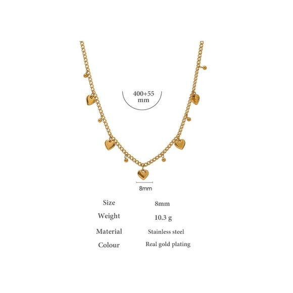 New 18K Gold Plated Heart Bead Link Chain Necklace - Picture 5 of 8